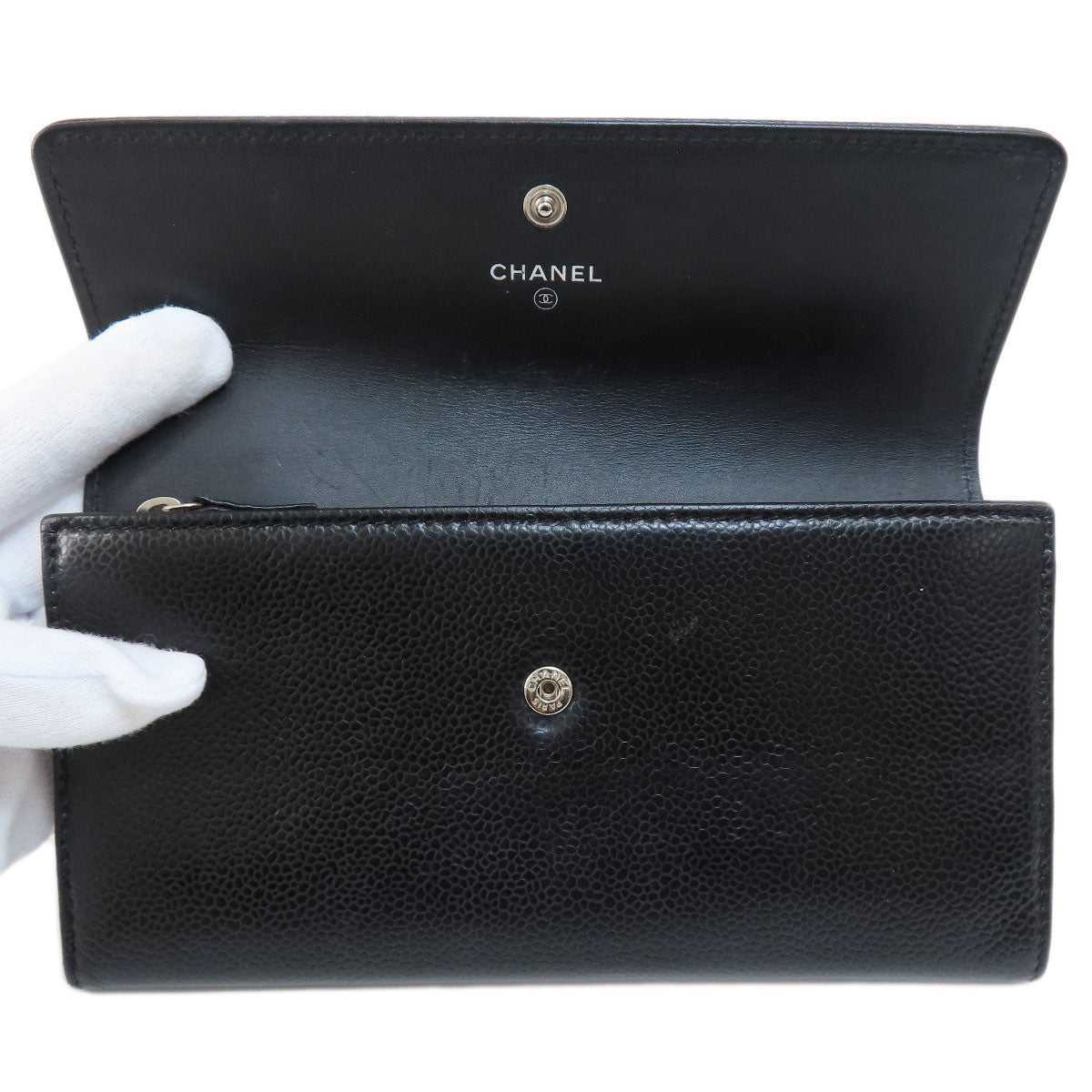 CHANEL シャネル ココマーク シルバー金具 長財布（小銭入れあり） グレインド カーフスキン レディース 中古