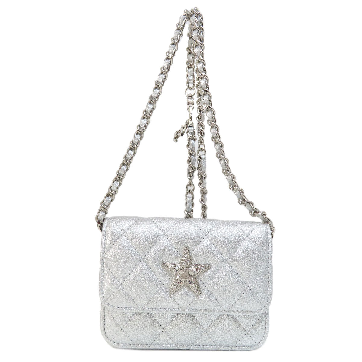 CHANEL シャネル ミニチェーンショルダー スターモチーフ マトラッセ シルバー金具 ショルダーバッグ ラムスキン レディース 中古