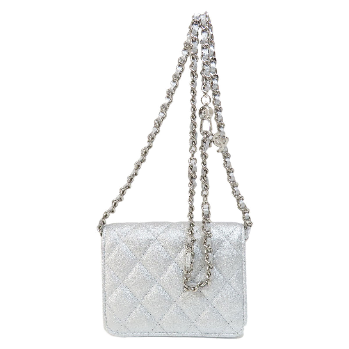 CHANEL シャネル ミニチェーンショルダー スターモチーフ マトラッセ シルバー金具 ショルダーバッグ ラムスキン レディース 中古