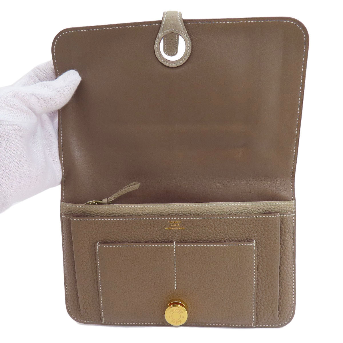 HERMES エルメス ドゴンデュオ GM エトープ ゴールド金具 長財布（小銭入れあり） トゴ レディース 中古
