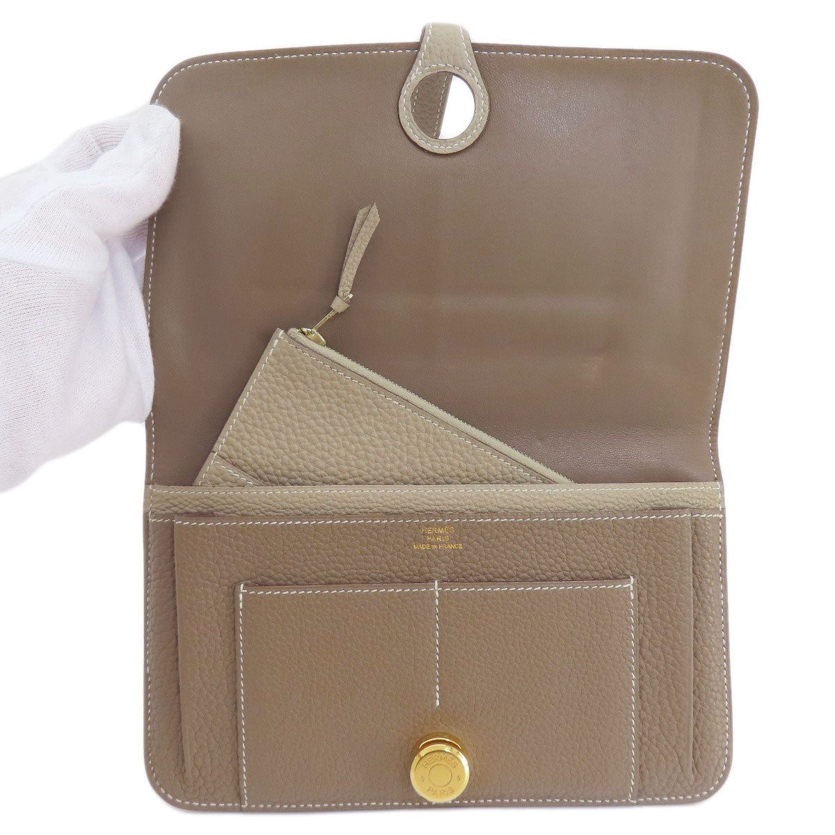 HERMES エルメス ドゴンデュオ GM エトープ ゴールド金具 長財布（小銭入れあり） トゴ レディース 中古