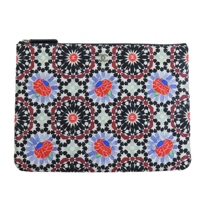 CHANEL シャネル A82074 ココマーク 花モチーフ シルバー金具 アクセサリーポーチ キャンバス レディース 中古