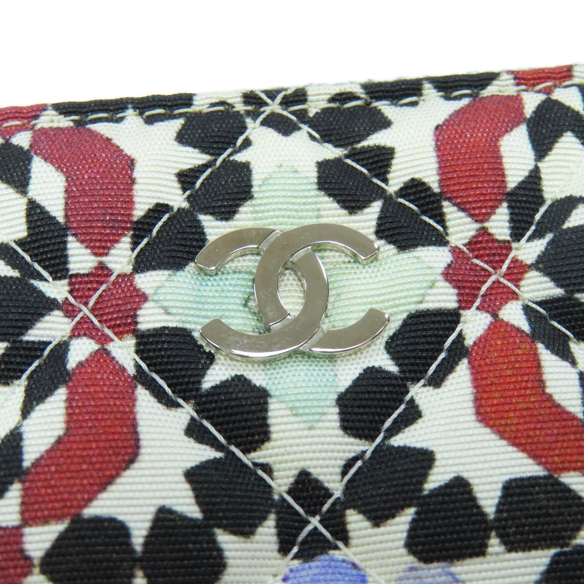 CHANEL シャネル A82074 ココマーク 花モチーフ シルバー金具 アクセサリーポーチ キャンバス レディース 中古
