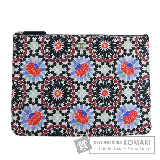 CHANEL シャネル A82074 ココマーク 花モチーフ シルバー金具 アクセサリーポーチ キャンバス レディース 中古