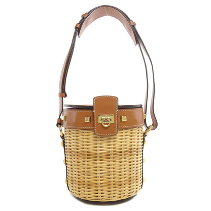 Salvatore Ferragamo サルヴァトーレフェラガモ ラタンバッグ ショルダーバッグ ラフィア レディース 中古