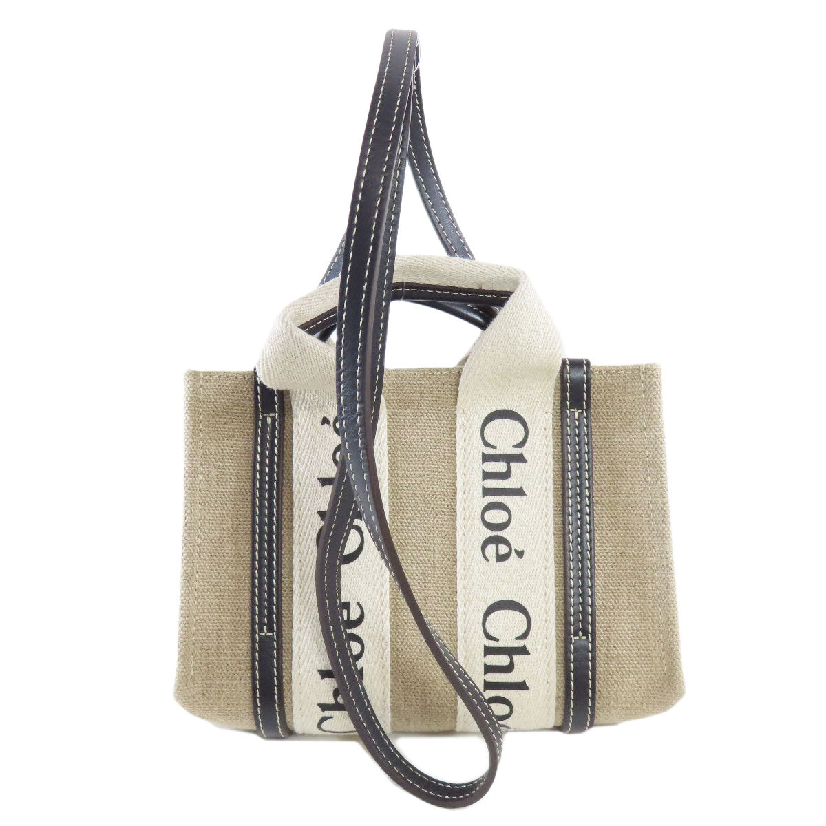 CHLOE クロエ ウッディ ミニ 2WAY ハンドバッグ キャンバス レディース 中古