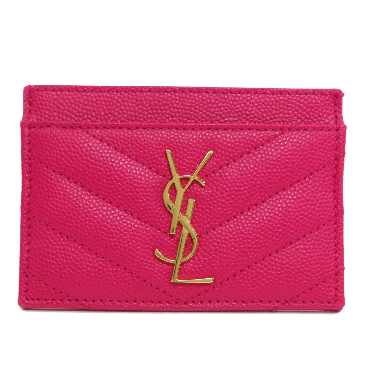 YVES SAINT LAURENT イヴ・サンローラン ロゴ カードケース レザー レディース 中古