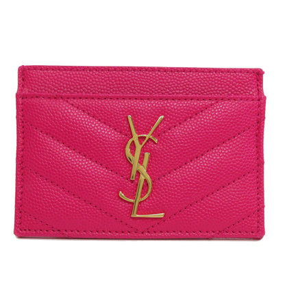YVES SAINT LAURENT イヴ・サンローラン ロゴ カードケース レザー レディース 中古