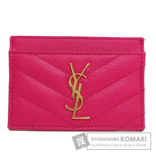 YVES SAINT LAURENT イヴ・サンローラン ロゴ カードケース レザー レディース 中古