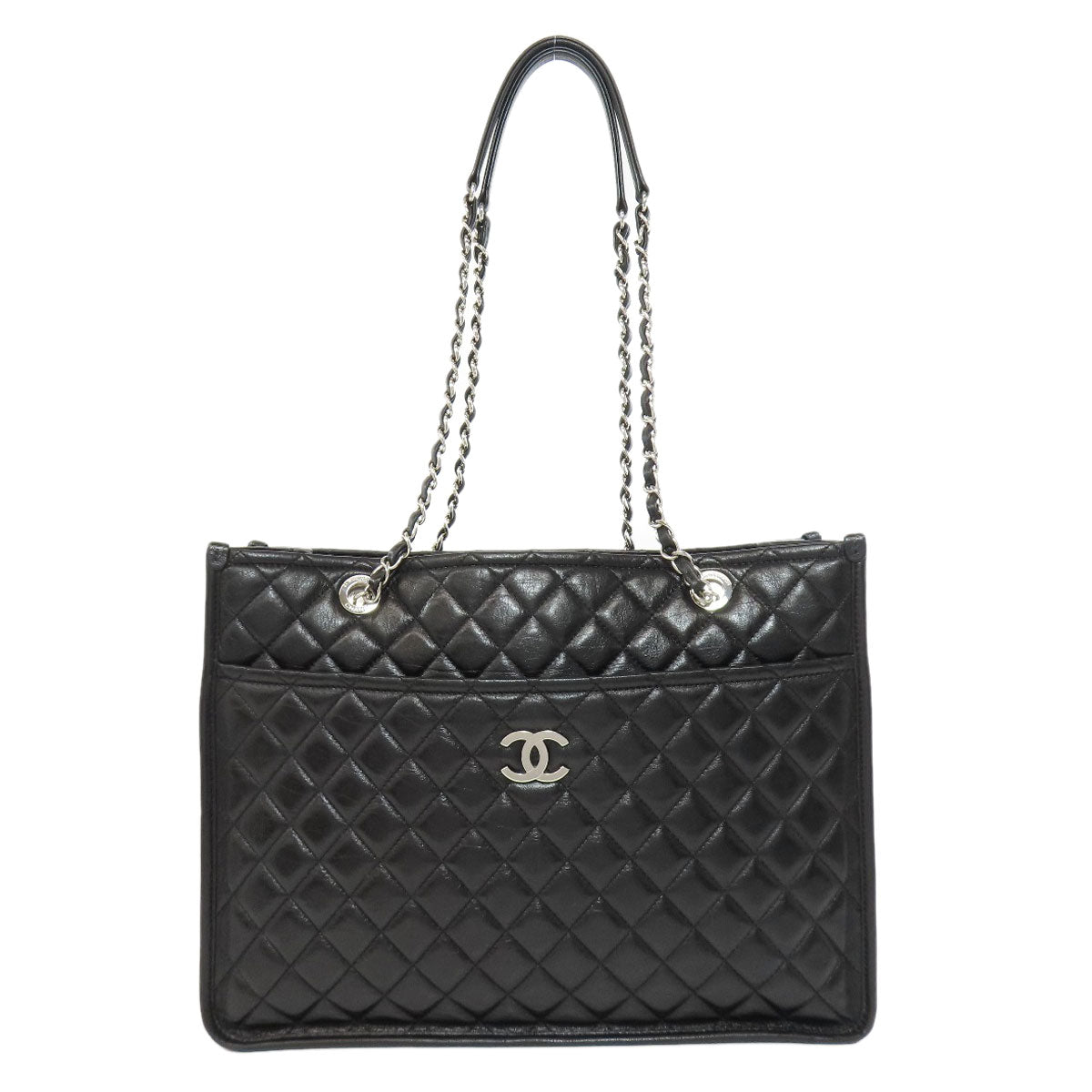 CHANEL シャネル マトラッセ チェーンバッグ シルバー金具 トートバッグ ラムスキン レディース 中古
