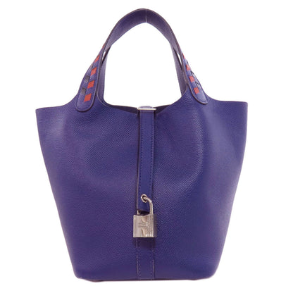 HERMES エルメス ピコタンロックPM ブルーアンクル トレサージュ シルバー金具 ハンドバッグ エプソン レディース 中古