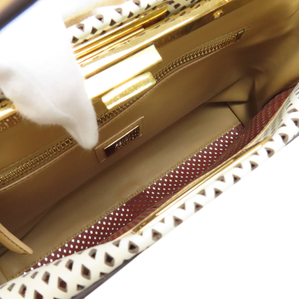 FENDI フェンディ ピーカブー パンチング 2WAY ハンドバッグ カーフ レディース 中古