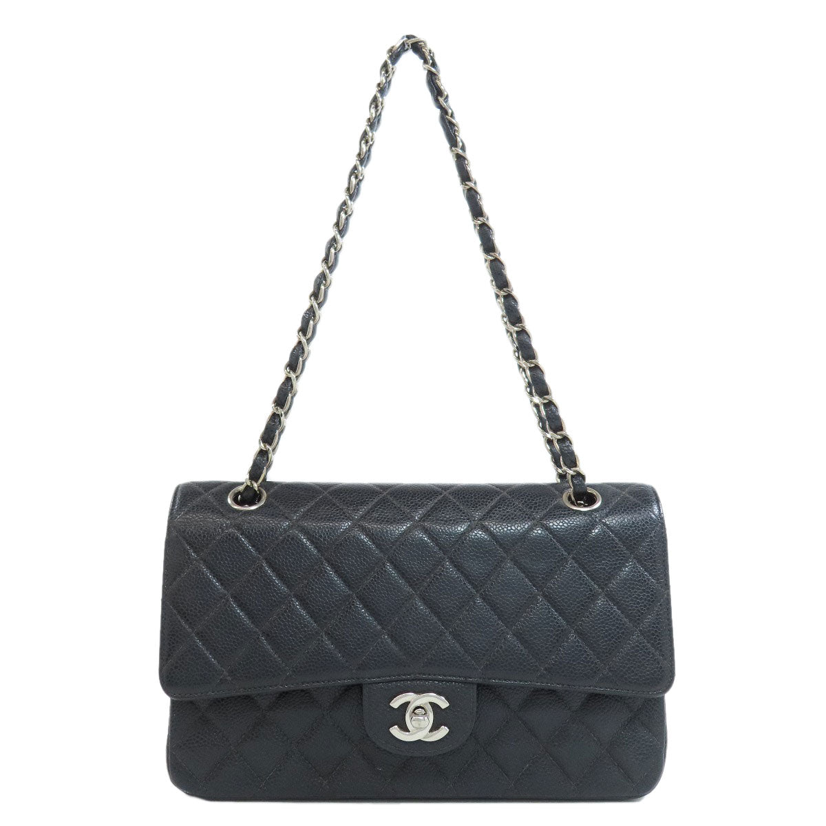 CHANEL シャネル チェーンショルダー マトラッセ シルバー金具 ショルダーバッグ グレインド カーフスキン レディース 中古