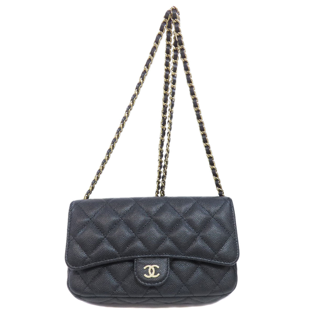 CHANEL シャネル チェーンショルダー マトラッセ ゴールド金具 ショルダーバッグ グレインド カーフスキン レディース 中古