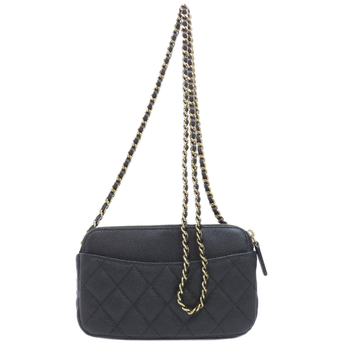 CHANEL シャネル チェーンショルダー マトラッセ ゴールド金具 ショルダーバッグ グレインド カーフスキン レディース 中古