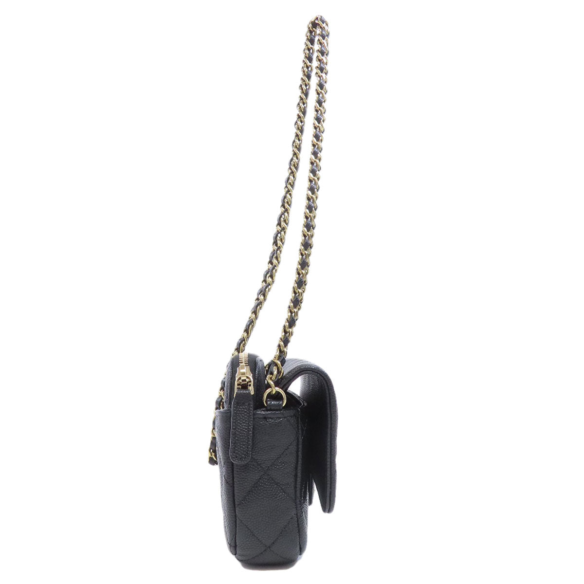 CHANEL シャネル チェーンショルダー マトラッセ ゴールド金具 ショルダーバッグ グレインド カーフスキン レディース 中古