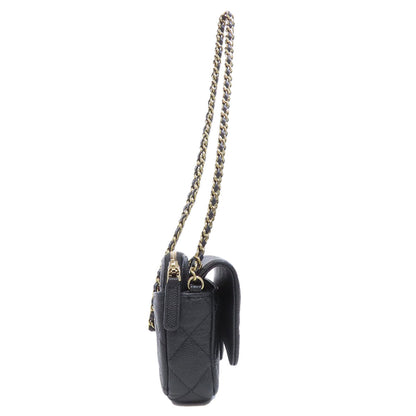CHANEL シャネル チェーンショルダー マトラッセ ゴールド金具 ショルダーバッグ グレインド カーフスキン レディース 中古