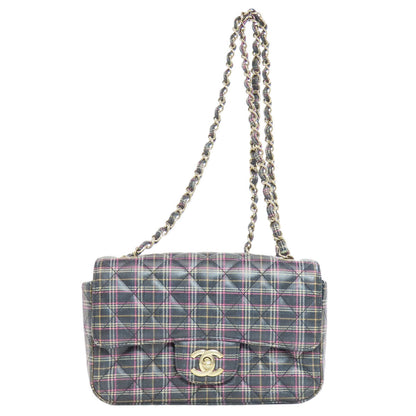 CHANEL シャネル チェーンショルダー チェック柄 ゴールド金具 ショルダーバッグ レザー レディース 中古