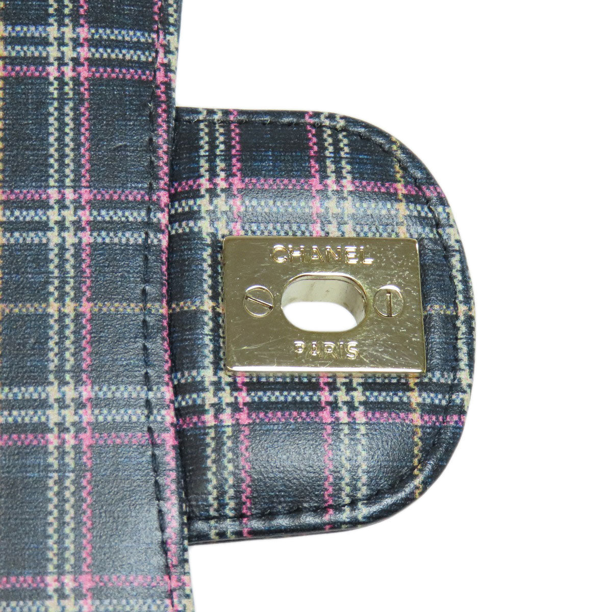 CHANEL シャネル チェーンショルダー チェック柄 ゴールド金具 ショルダーバッグ レザー レディース 中古