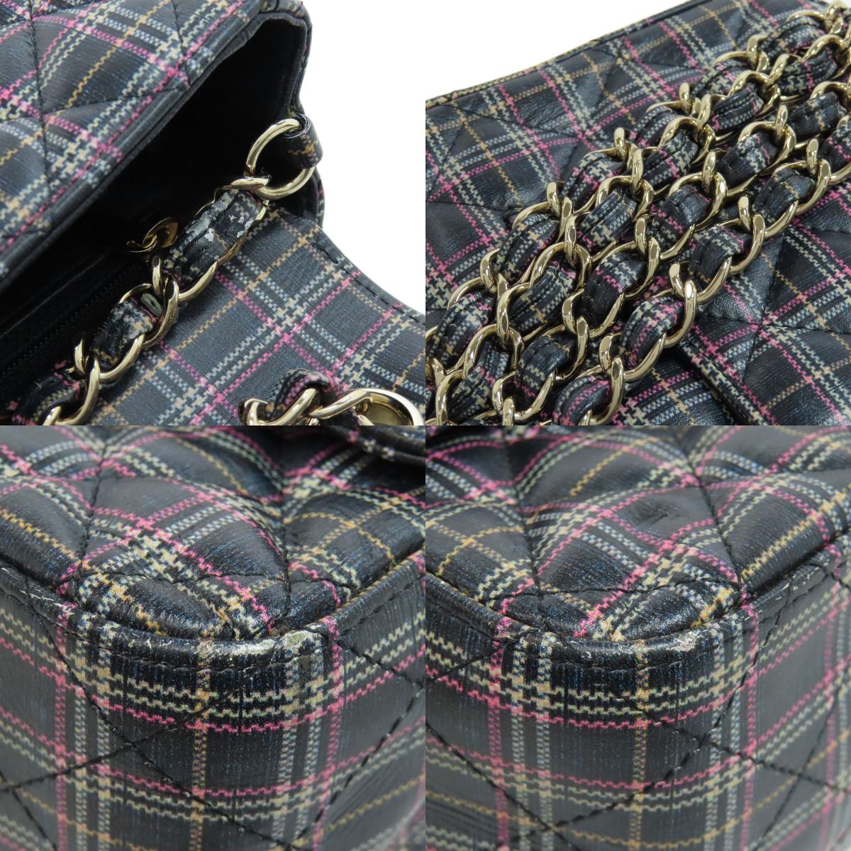 CHANEL シャネル チェーンショルダー チェック柄 ゴールド金具 ショルダーバッグ レザー レディース 中古