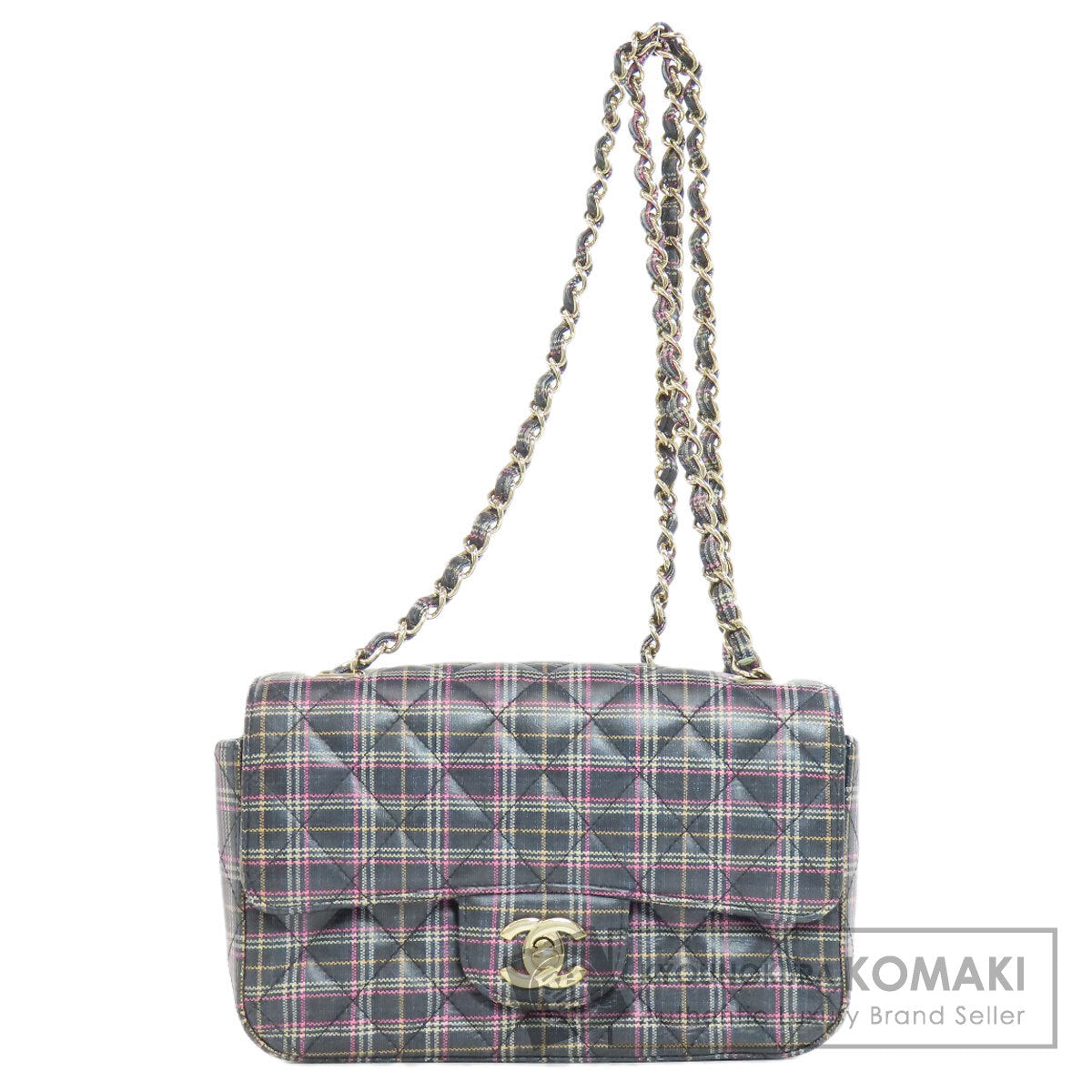 CHANEL シャネル チェーンショルダー チェック柄 ゴールド金具 ショルダーバッグ レザー レディース 中古