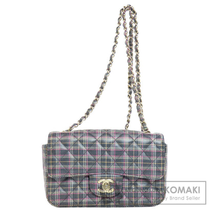 CHANEL シャネル チェーンショルダー チェック柄 ゴールド金具 ショルダーバッグ レザー レディース 中古
