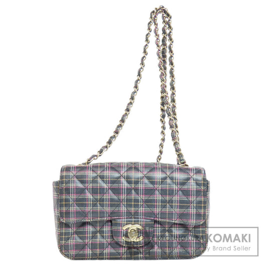 CHANEL シャネル チェーンショルダー チェック柄 ゴールド金具 ショルダーバッグ レザー レディース 中古