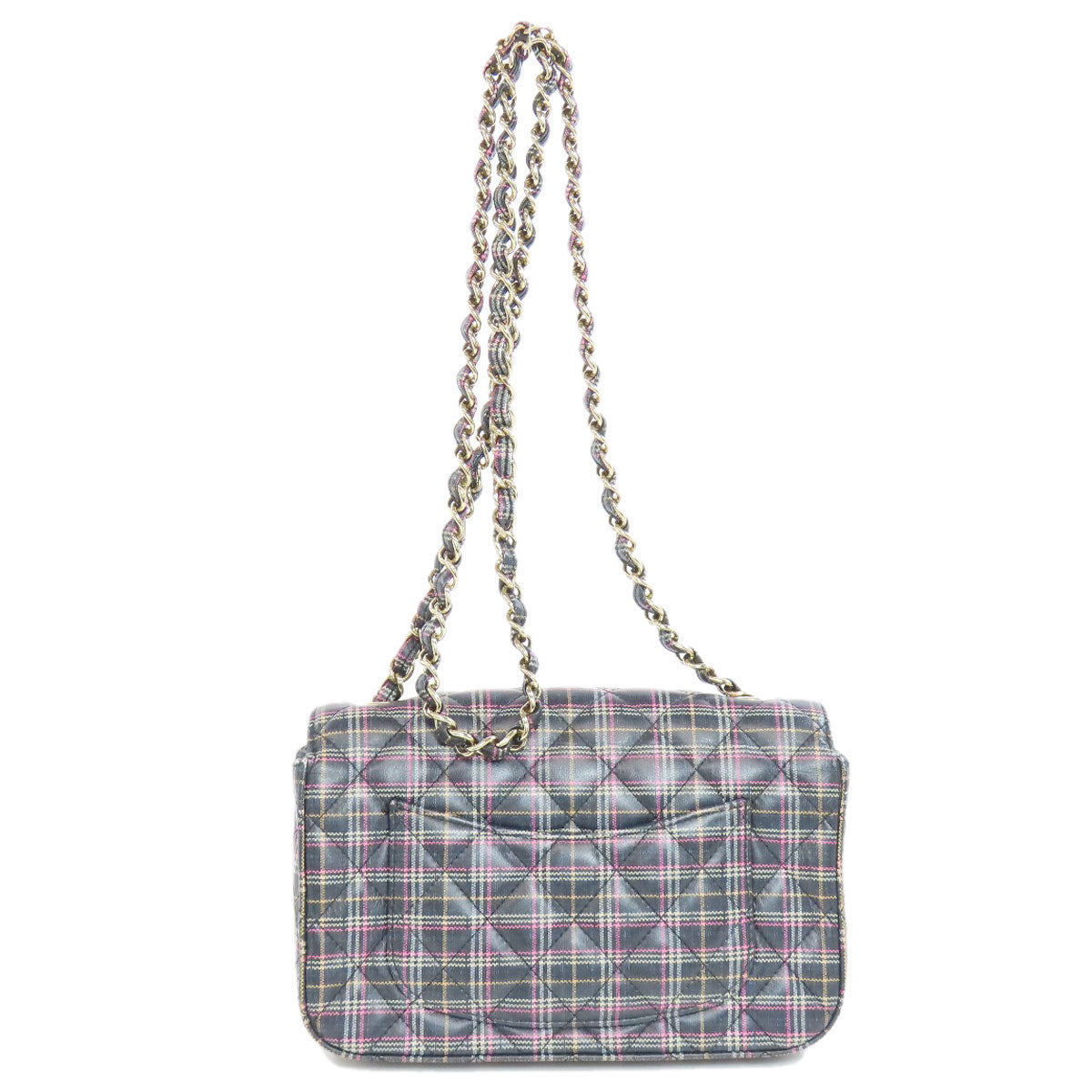 CHANEL シャネル チェーンショルダー チェック柄 ゴールド金具 ショルダーバッグ レザー レディース 中古
