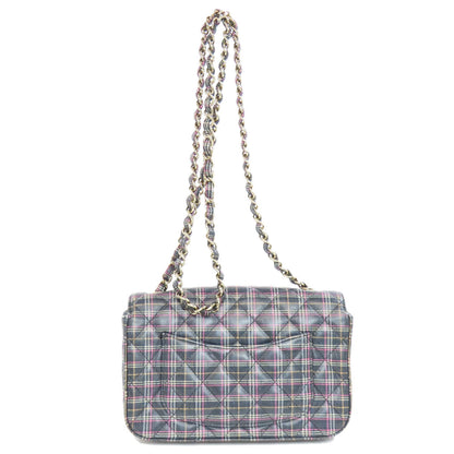 CHANEL シャネル チェーンショルダー チェック柄 ゴールド金具 ショルダーバッグ レザー レディース 中古