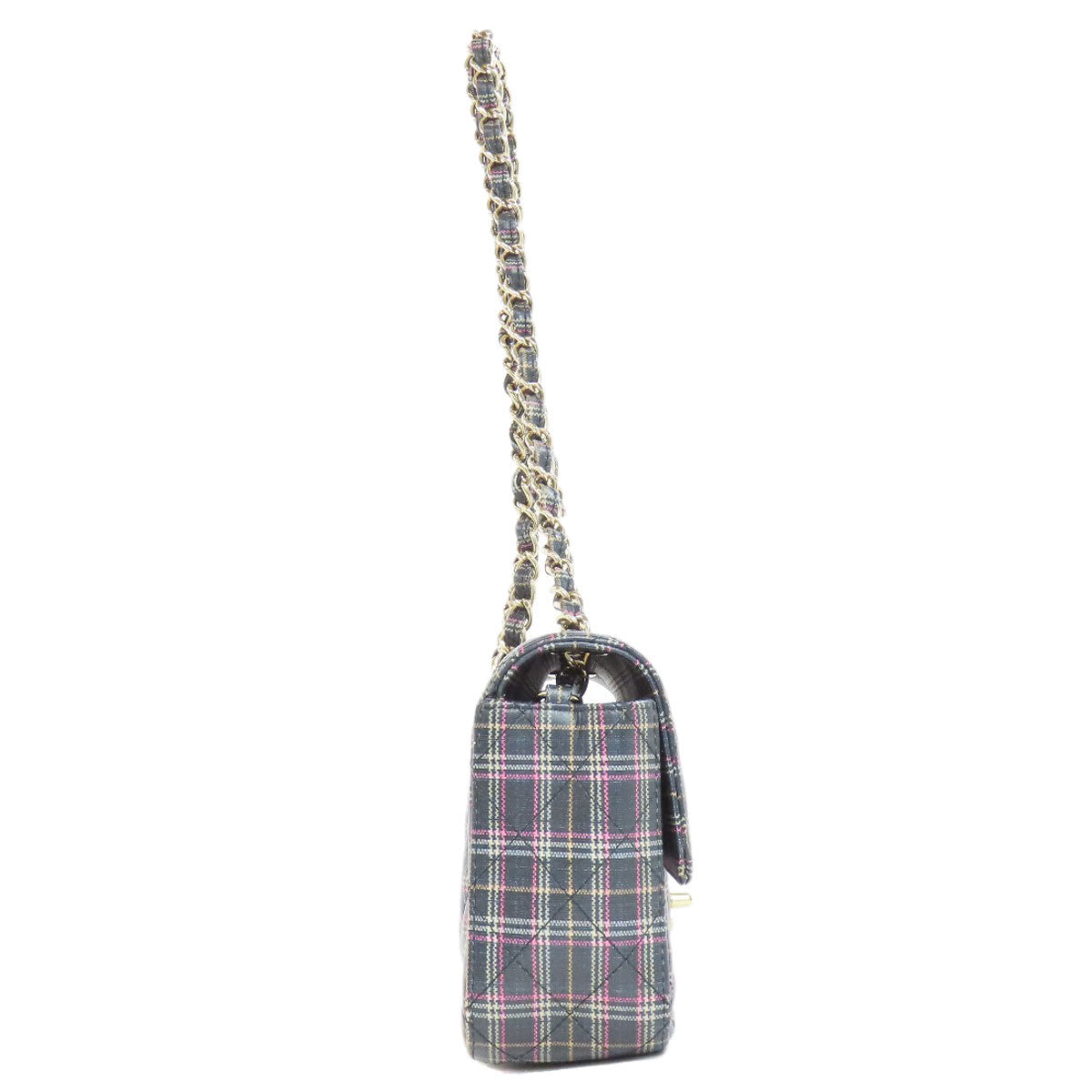 CHANEL シャネル チェーンショルダー チェック柄 ゴールド金具 ショルダーバッグ レザー レディース 中古
