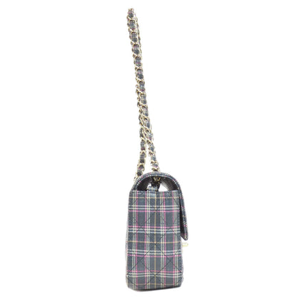 CHANEL シャネル チェーンショルダー チェック柄 ゴールド金具 ショルダーバッグ レザー レディース 中古