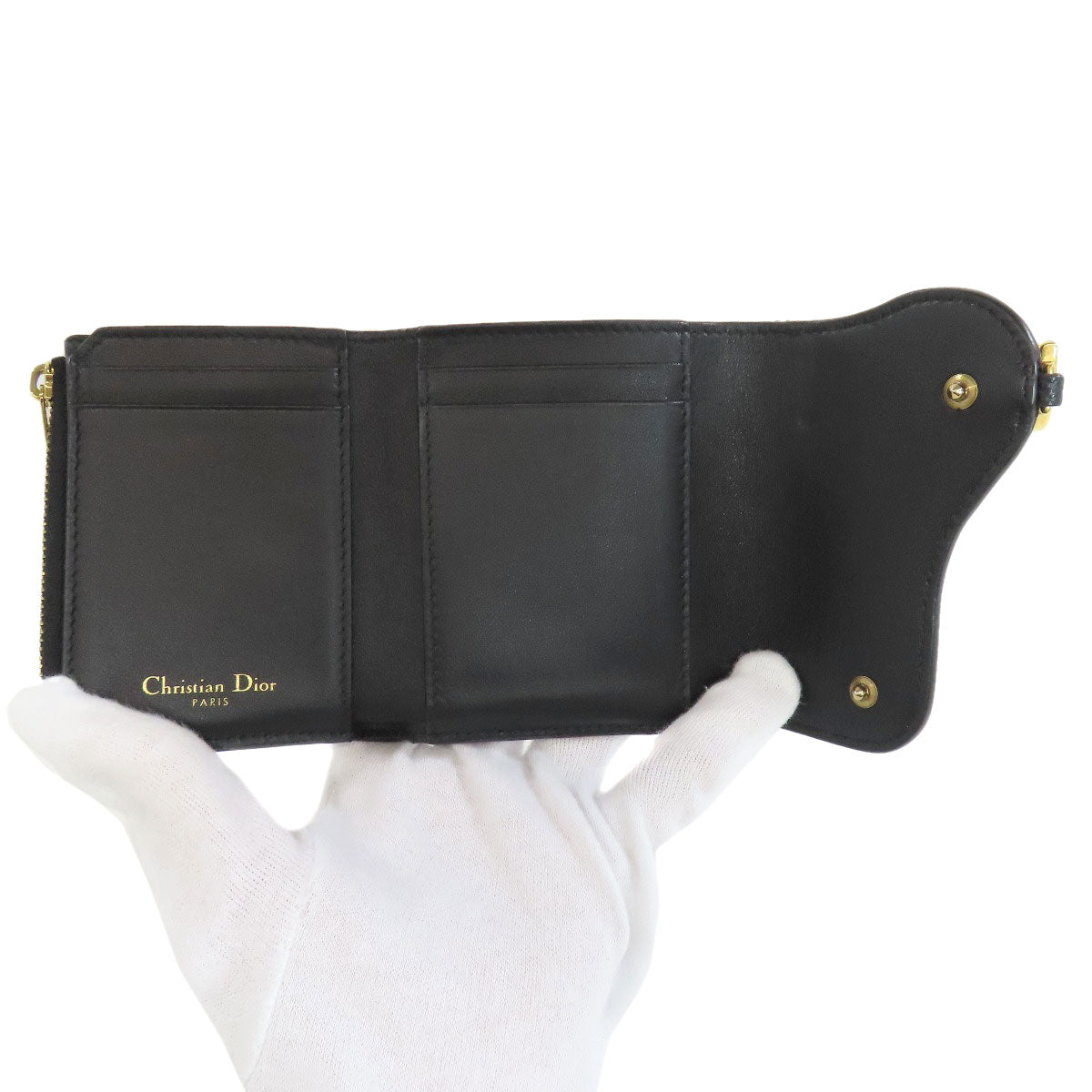 CHRISTIAN DIOR クリスチャンディオール サドル ロータス ウォレット 二つ折り財布（小銭入れあり） カーフ レディース 中古