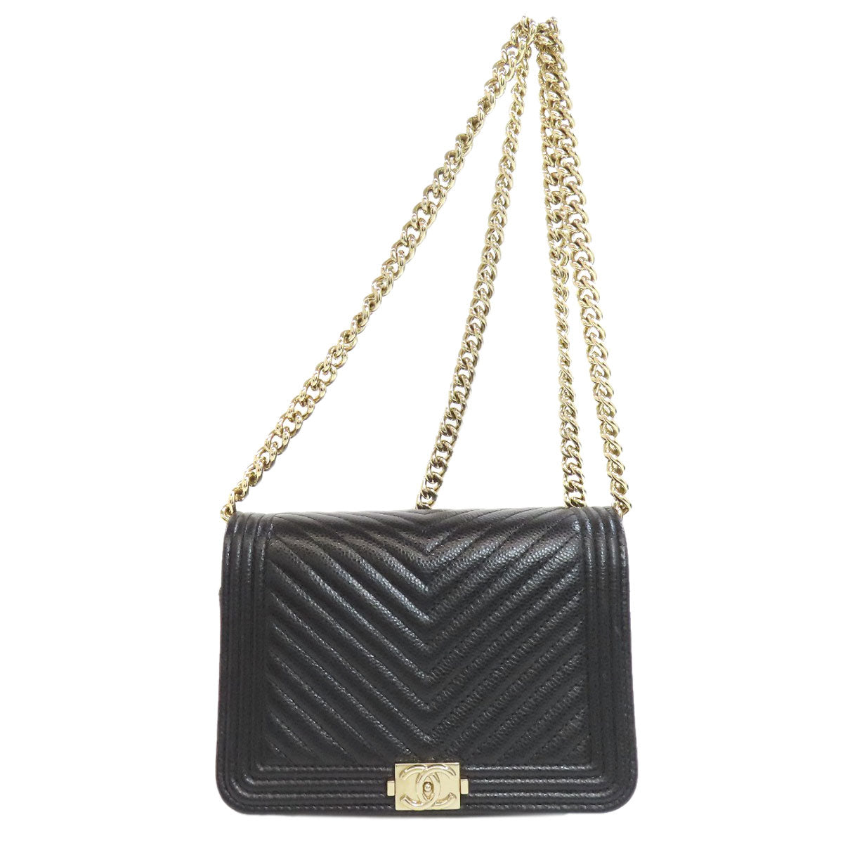 CHANEL シャネル チェーンウォレット ボーイシャネル ゴールド金具 長財布（小銭入れあり） グレインド カーフスキン レディース 中古