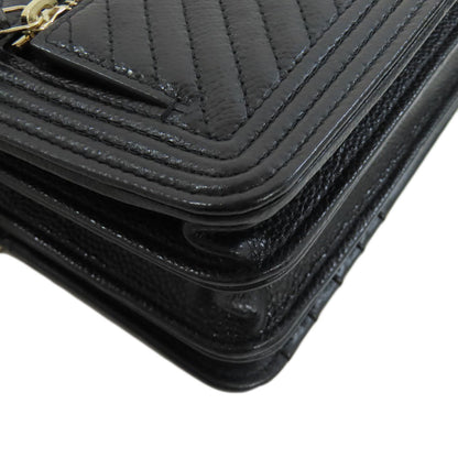 CHANEL シャネル チェーンウォレット ボーイシャネル ゴールド金具 長財布（小銭入れあり） グレインド カーフスキン レディース 中古