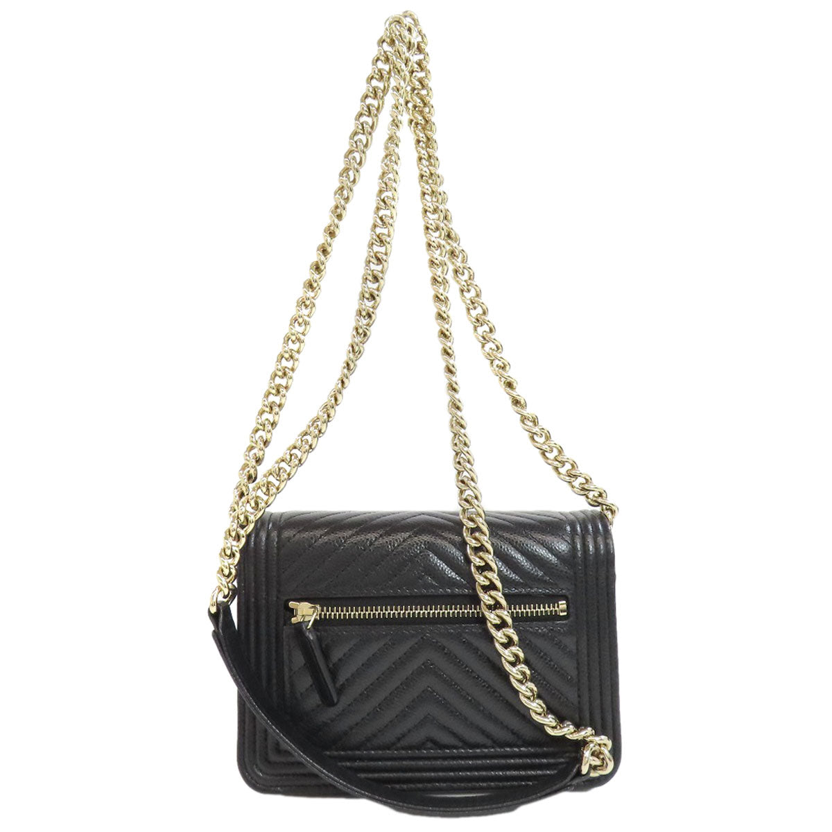 CHANEL シャネル チェーンウォレット ボーイシャネル ゴールド金具 長財布（小銭入れあり） グレインド カーフスキン レディース 中古