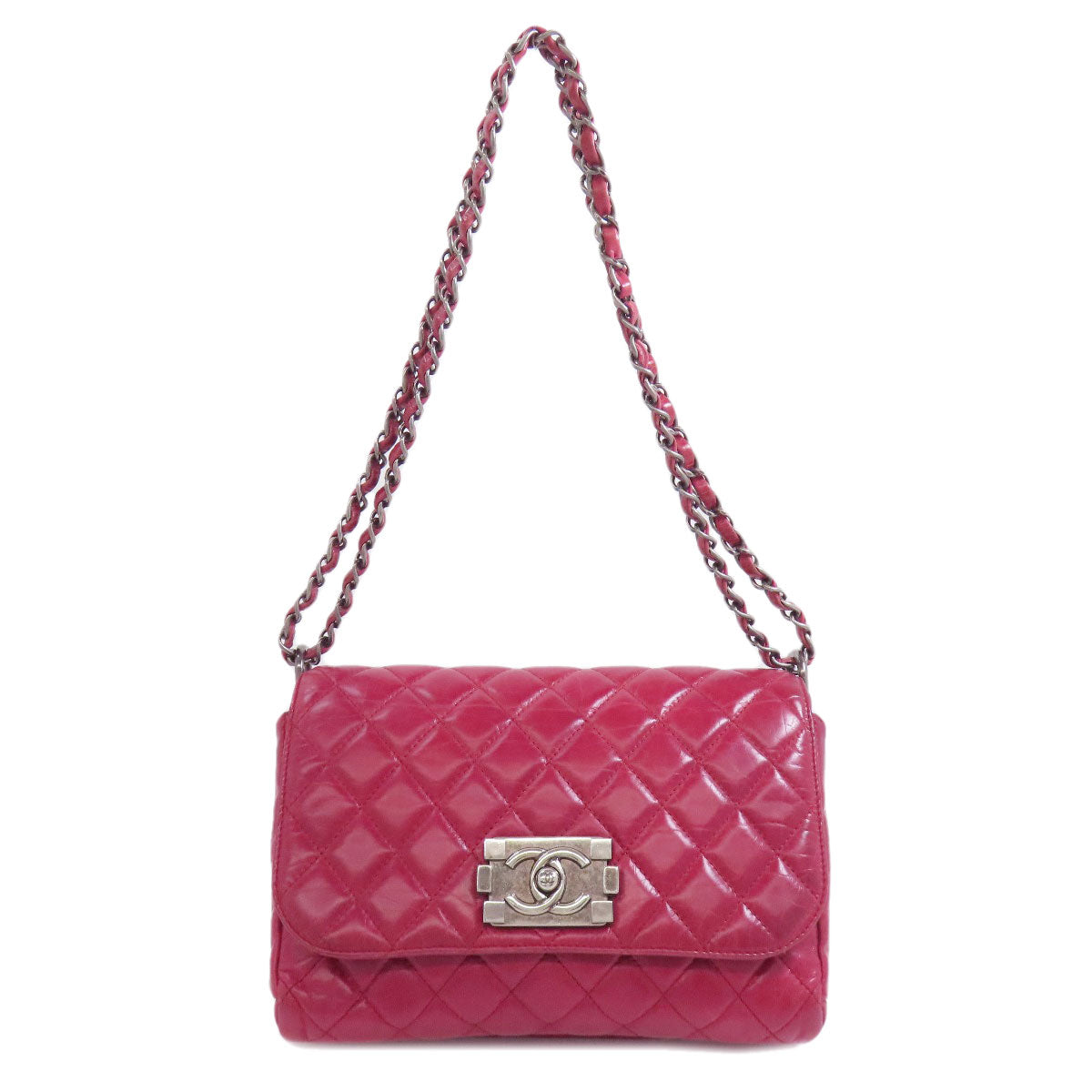 CHANEL シャネル チェーンショルダー ボーイシャネル シルバー金具 ショルダーバッグ カーフ レディース 中古