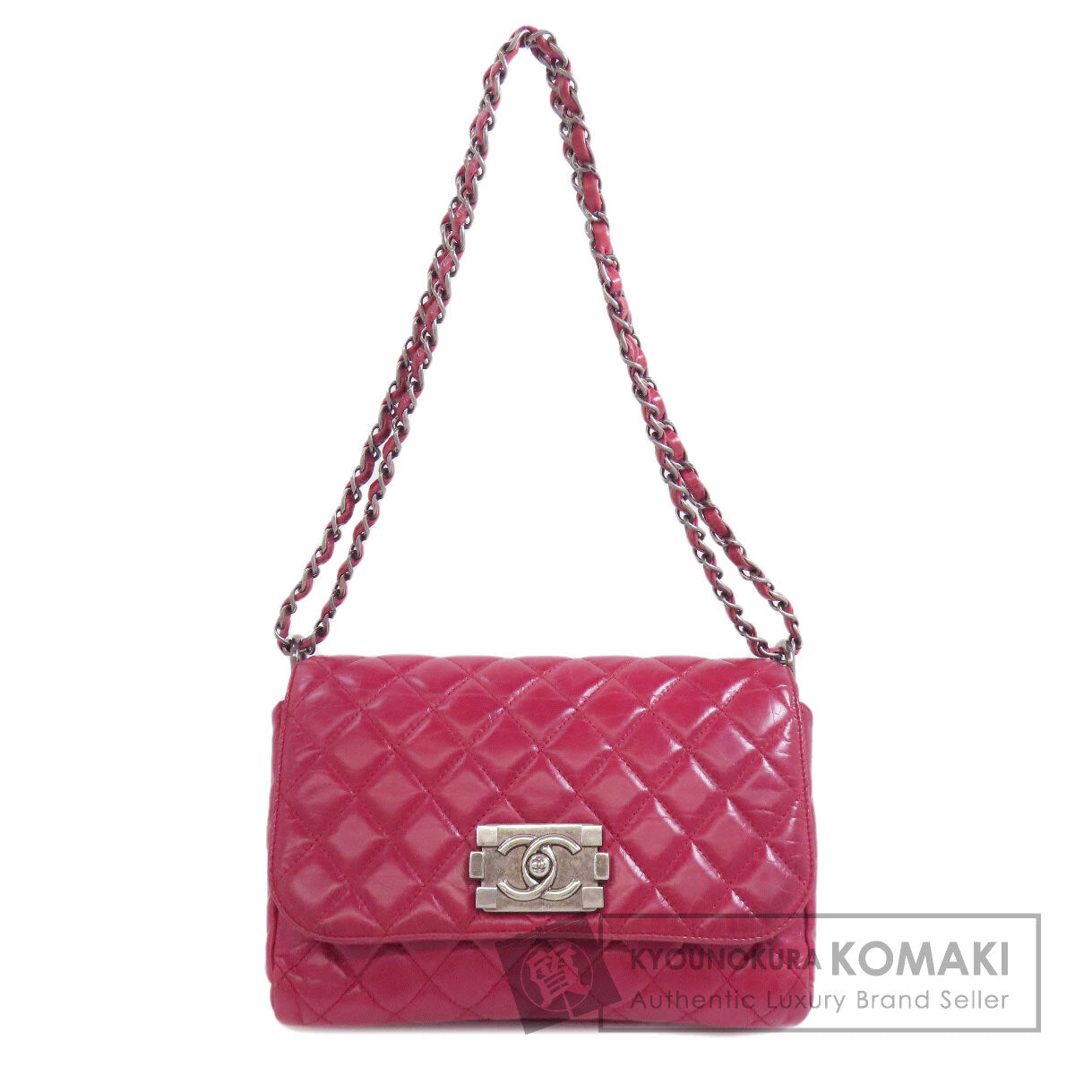 CHANEL シャネル チェーンショルダー ボーイシャネル シルバー金具 ショルダーバッグ カーフ レディース 中古