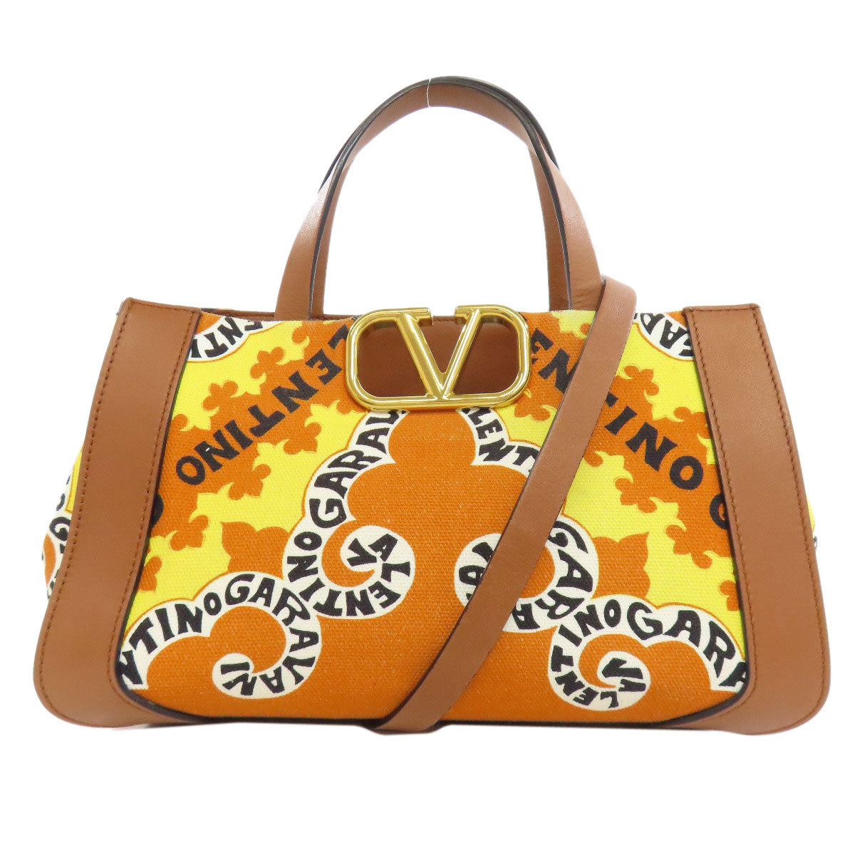 VALENTINO バレンティノ Vロゴ ミニバンダナプリント 2WAY ハンドバッグ キャンバス レディース 中古