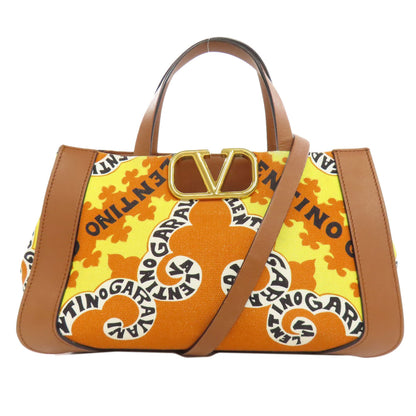 VALENTINO バレンティノ Vロゴ ミニバンダナプリント 2WAY ハンドバッグ キャンバス レディース 中古