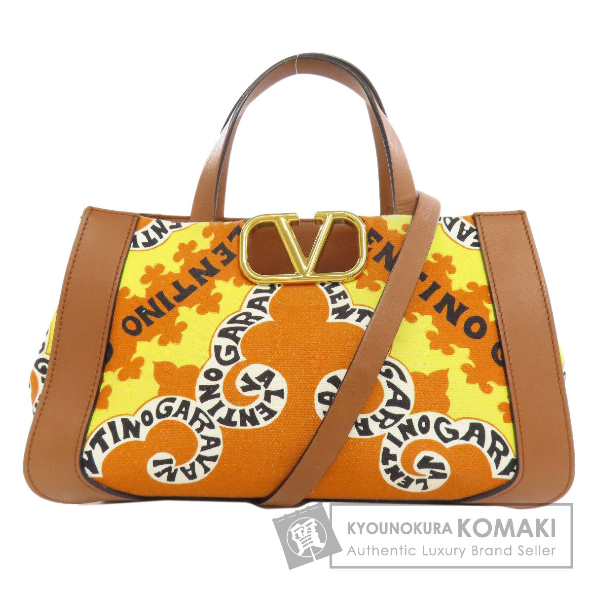 VALENTINO バレンティノ Vロゴ ミニバンダナプリント 2WAY ハンドバッグ キャンバス レディース 中古