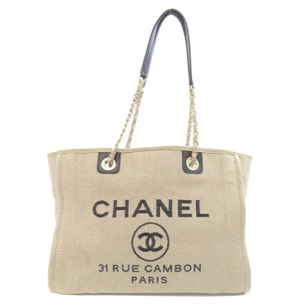 CHANEL シャネル ドーヴィル ゴールド金具 トートバッグ キャンバス レディース 中古