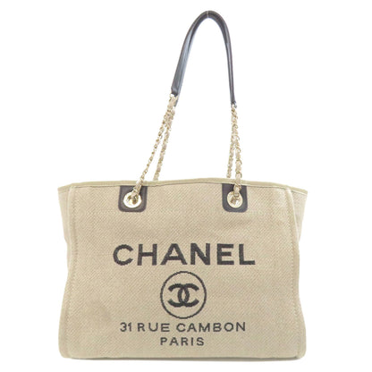 CHANEL シャネル ドーヴィル ゴールド金具 トートバッグ キャンバス レディース 中古