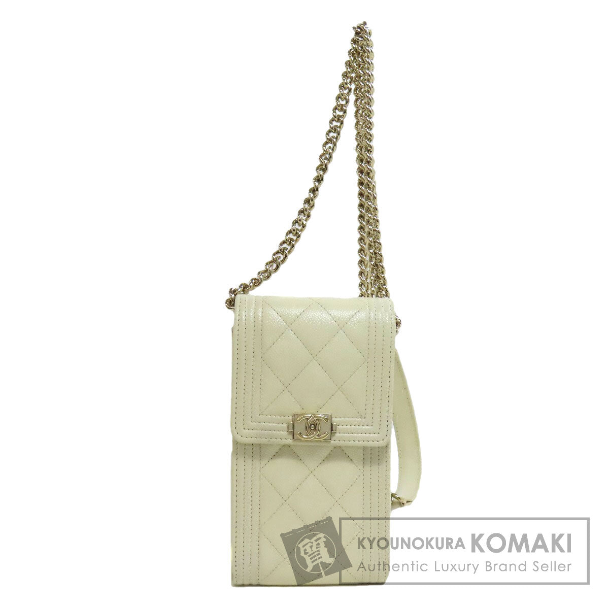CHANEL シャネル ボーイシャネル ゴールド金具 スマートフォンケース グレインド カーフスキン レディース 中古