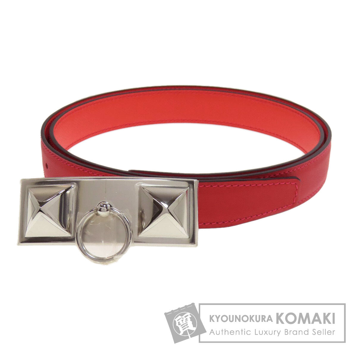 HERMES エルメス リヴァル ヴァーミリオン ローズ SV金具 ベルト スイフト メンズ 中古