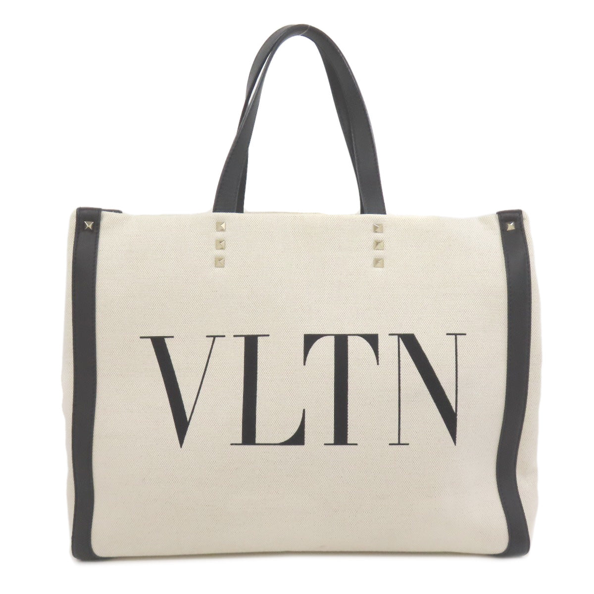 VALENTINO バレンティノ ロゴ スタッズ トートバッグ キャンバス レディース 中古
