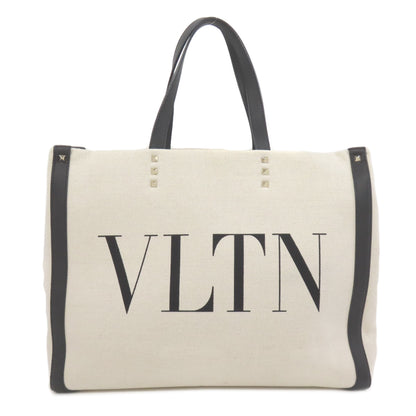 VALENTINO バレンティノ ロゴ スタッズ トートバッグ キャンバス レディース 中古