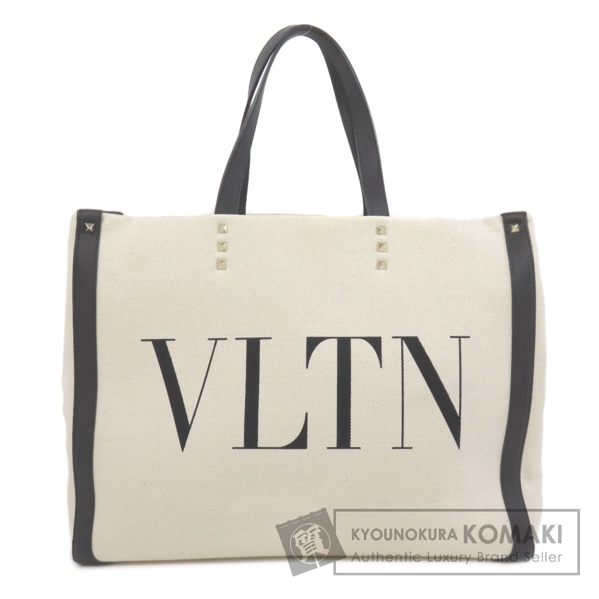 VALENTINO バレンティノ ロゴ スタッズ トートバッグ キャンバス レディース 中古