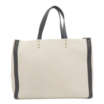 VALENTINO バレンティノ ロゴ スタッズ トートバッグ キャンバス レディース 中古