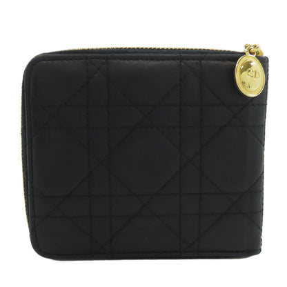 CHRISTIAN DIOR クリスチャンディオール カナージュ 二つ折り財布（小銭入れあり） ラムスキン レディース 中古