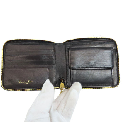 CHRISTIAN DIOR クリスチャンディオール カナージュ 二つ折り財布（小銭入れあり） ラムスキン レディース 中古